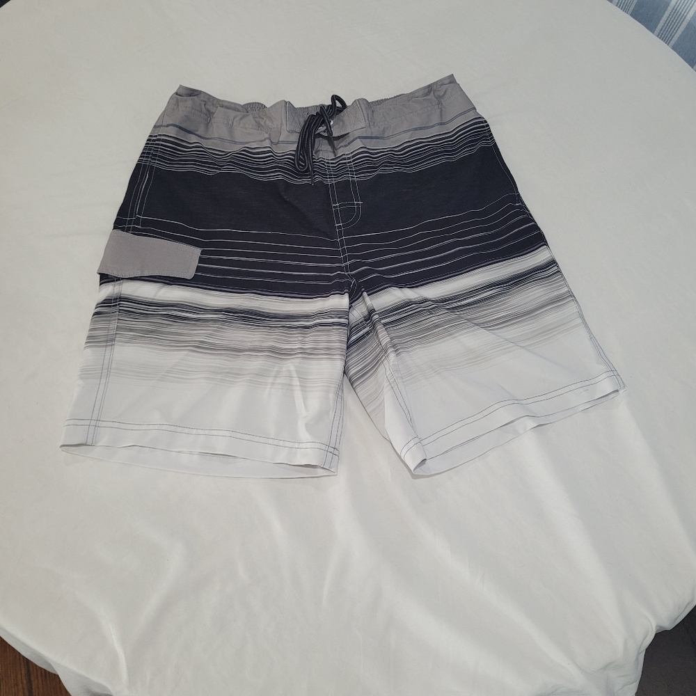 Board Shorts Size XL Swim Suit Swimwear Trunks Tropical Flowers Striped Coastal - Picture 8 of 12